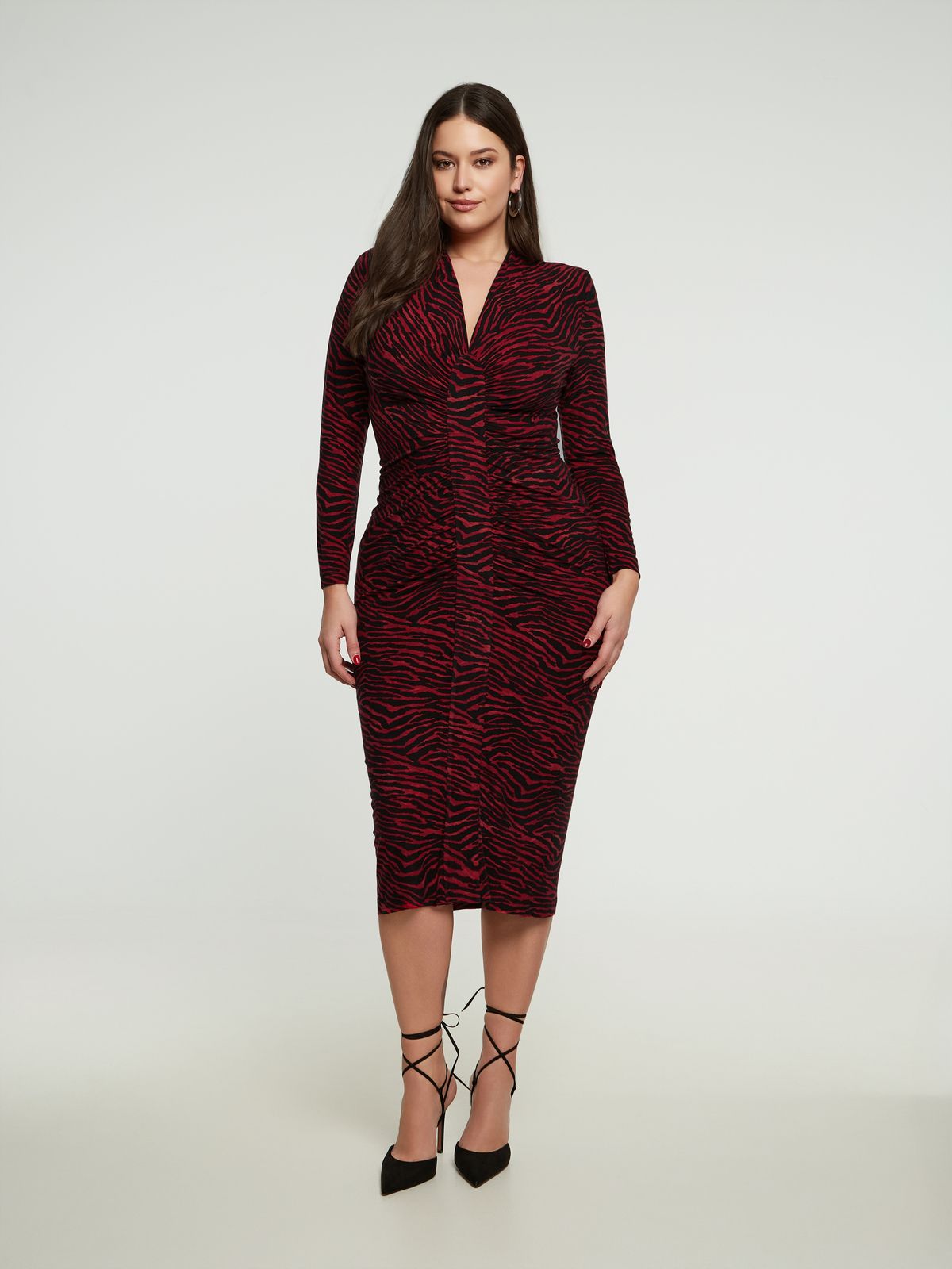 Midi V-neck dress in zebra print