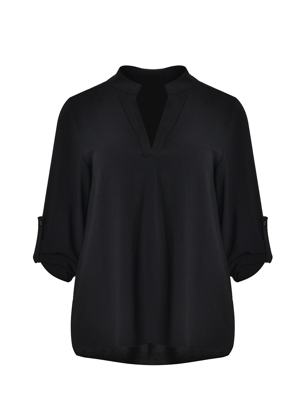 Roll-sleeve V-neck blouse