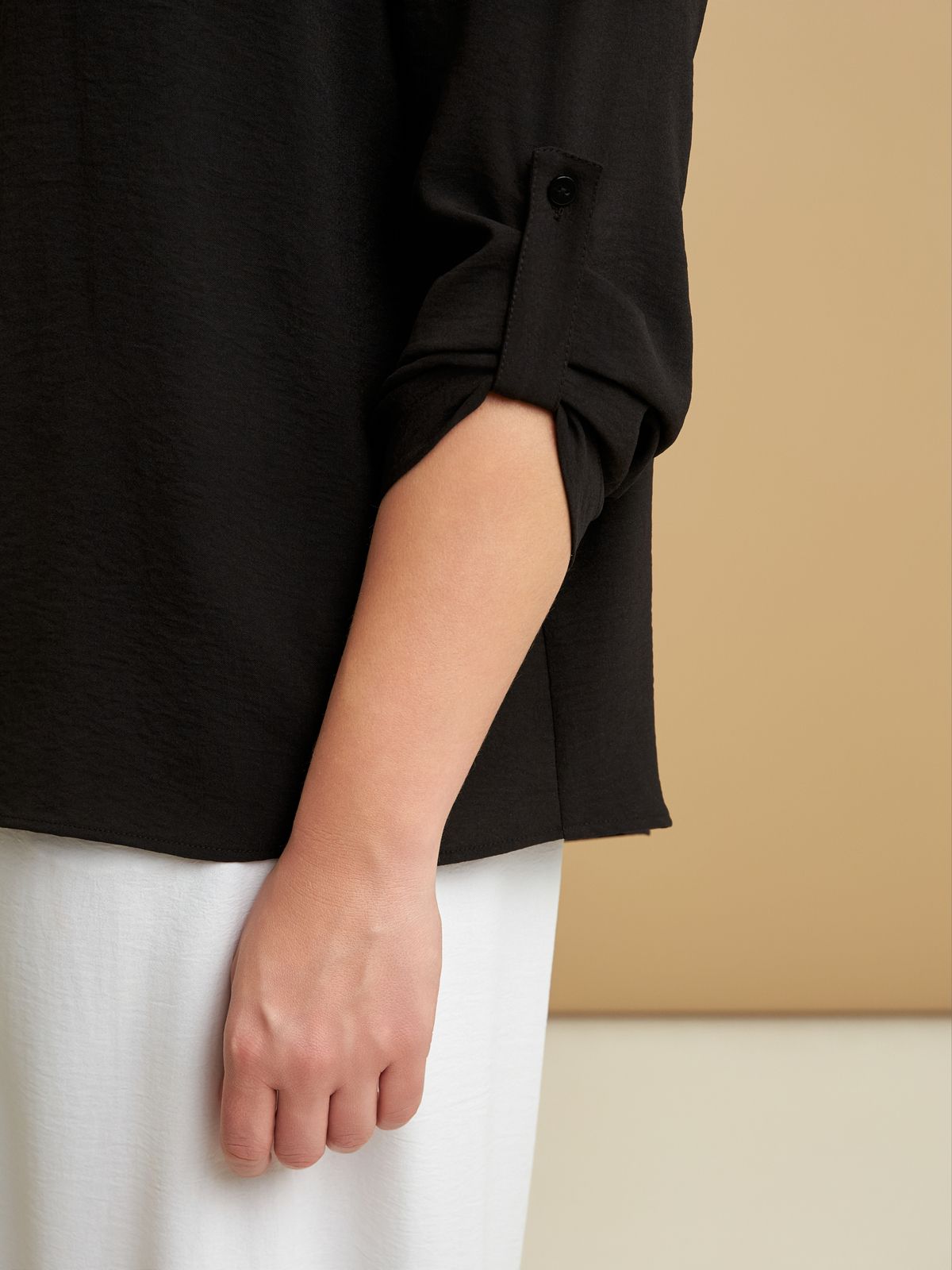 Roll-sleeve V-neck blouse