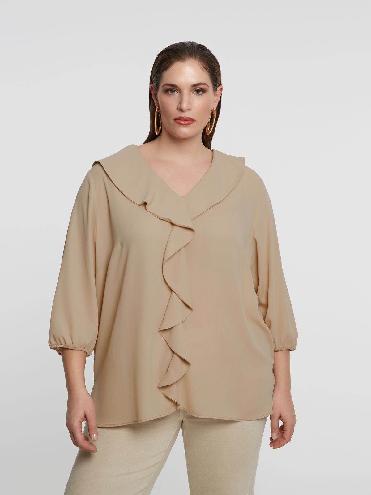 Ruffle blouse with balloon sleeves