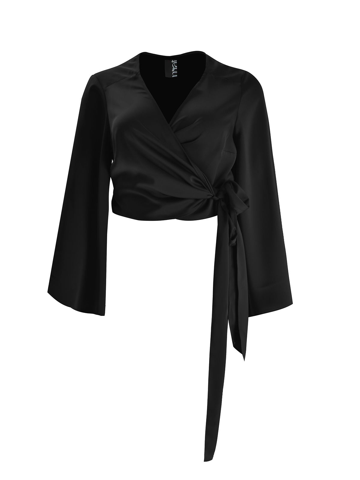 Satin wrap top with flared sleeves