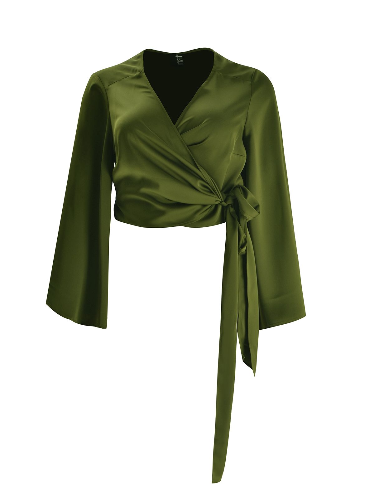 Satin wrap top with flared sleeves