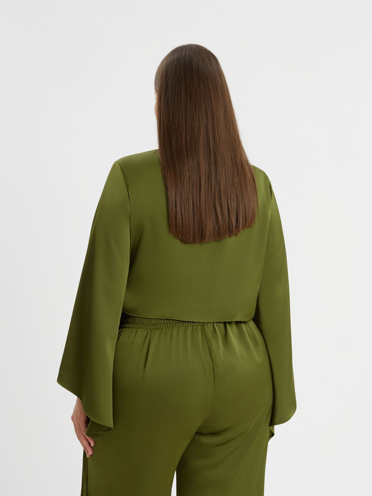 Satin wrap top with flared sleeves