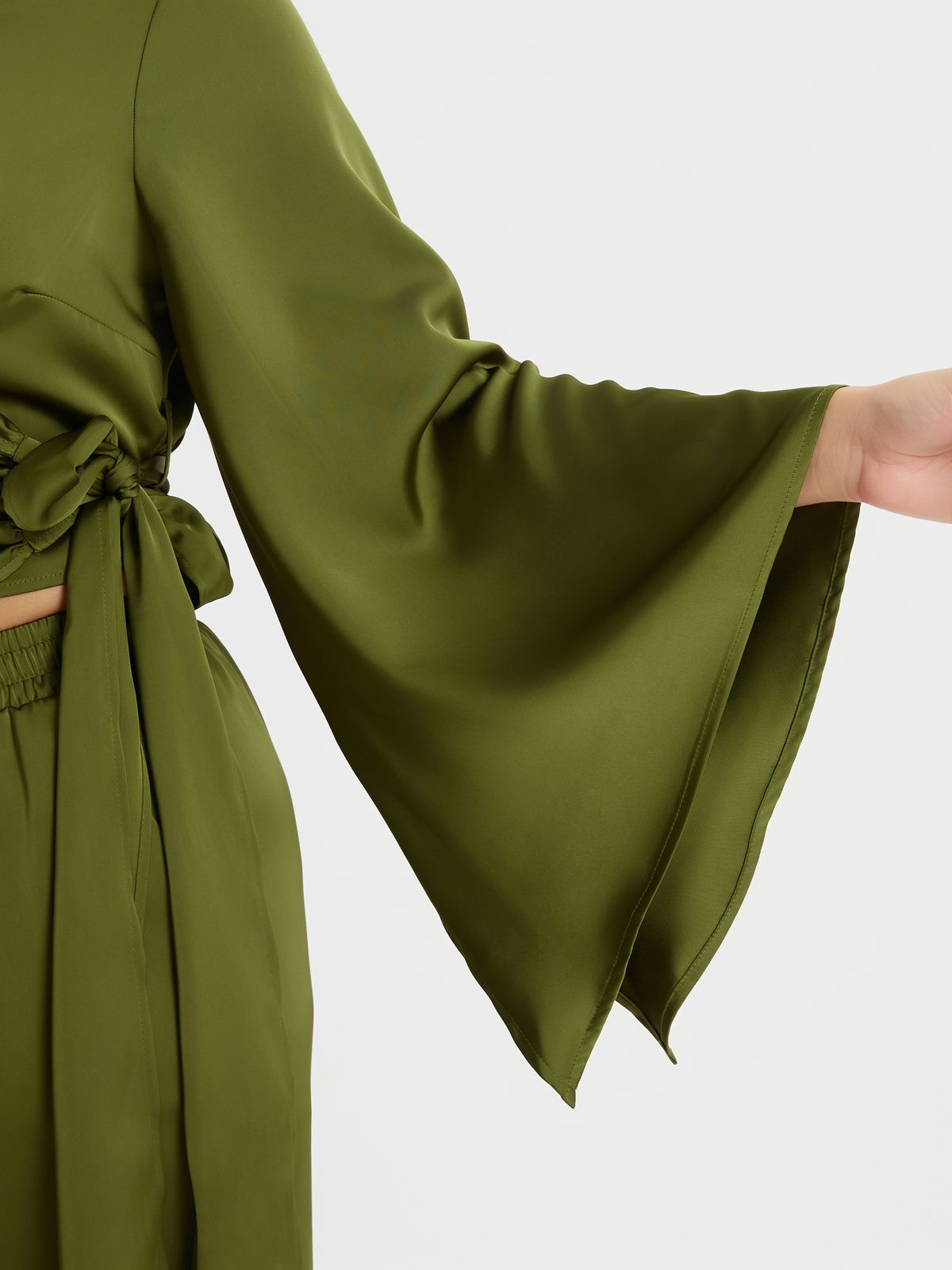 Satin wrap top with flared sleeves