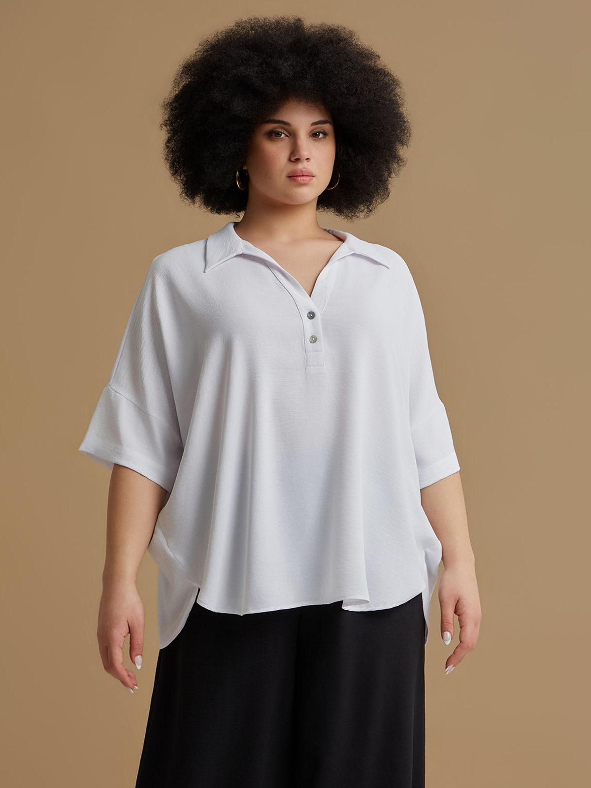 Airwashed crepe blouse with point collar