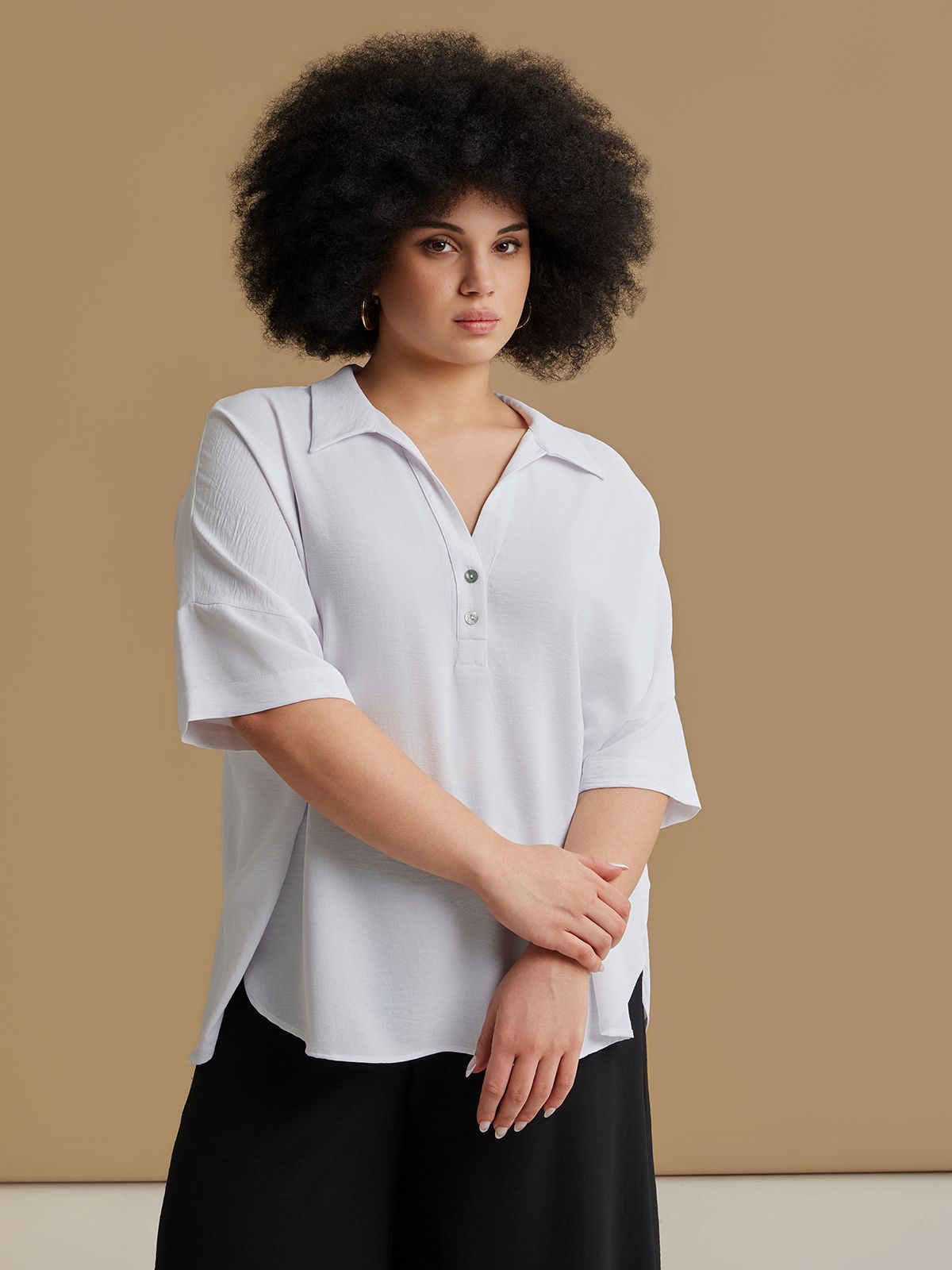 Airwashed crepe blouse with point collar