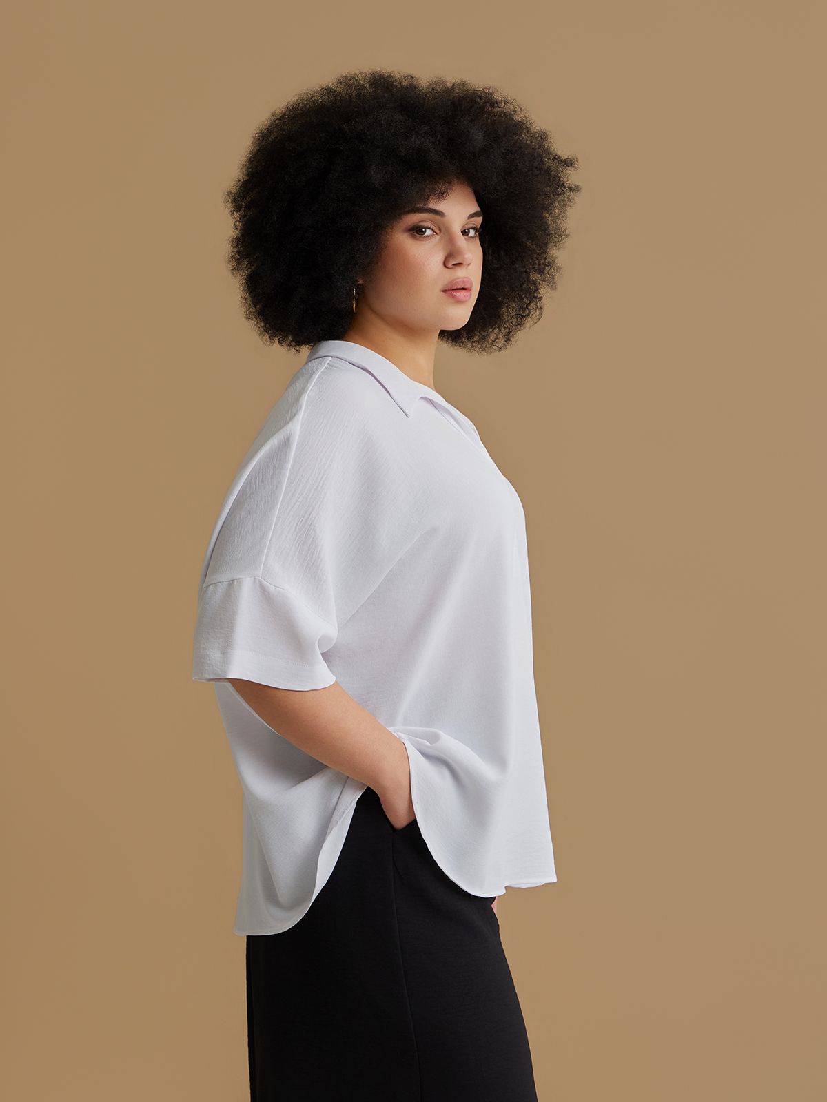 Airwashed crepe blouse with point collar