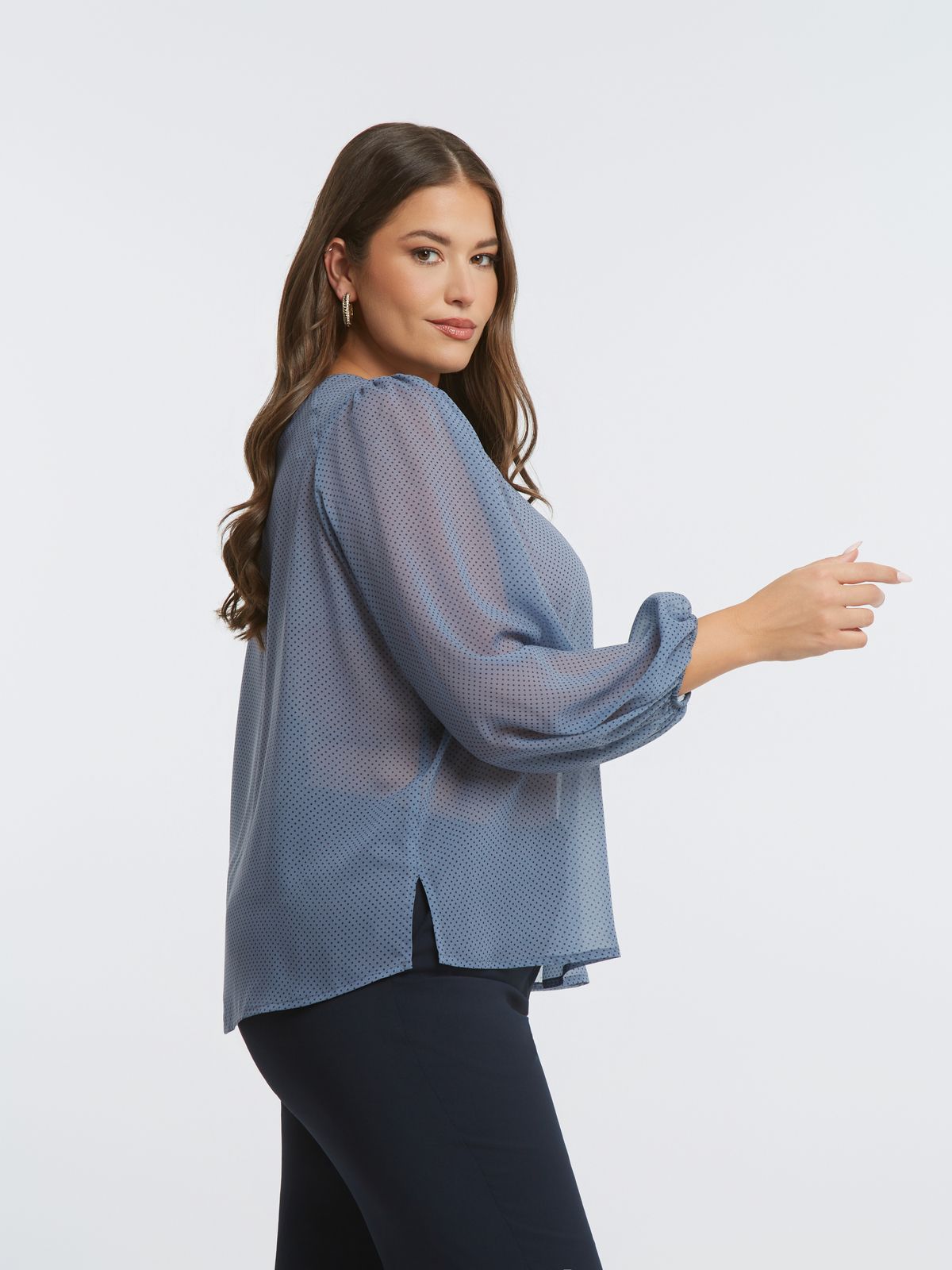 Sheer polka-dot chiffon blouse with balloon sleeves