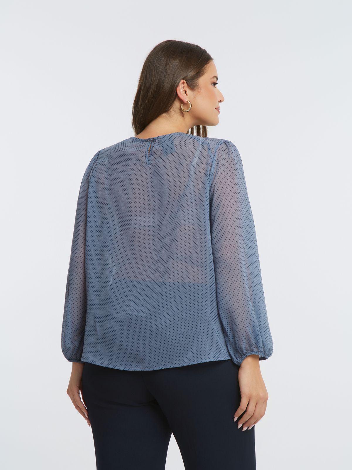 Sheer polka-dot chiffon blouse with balloon sleeves