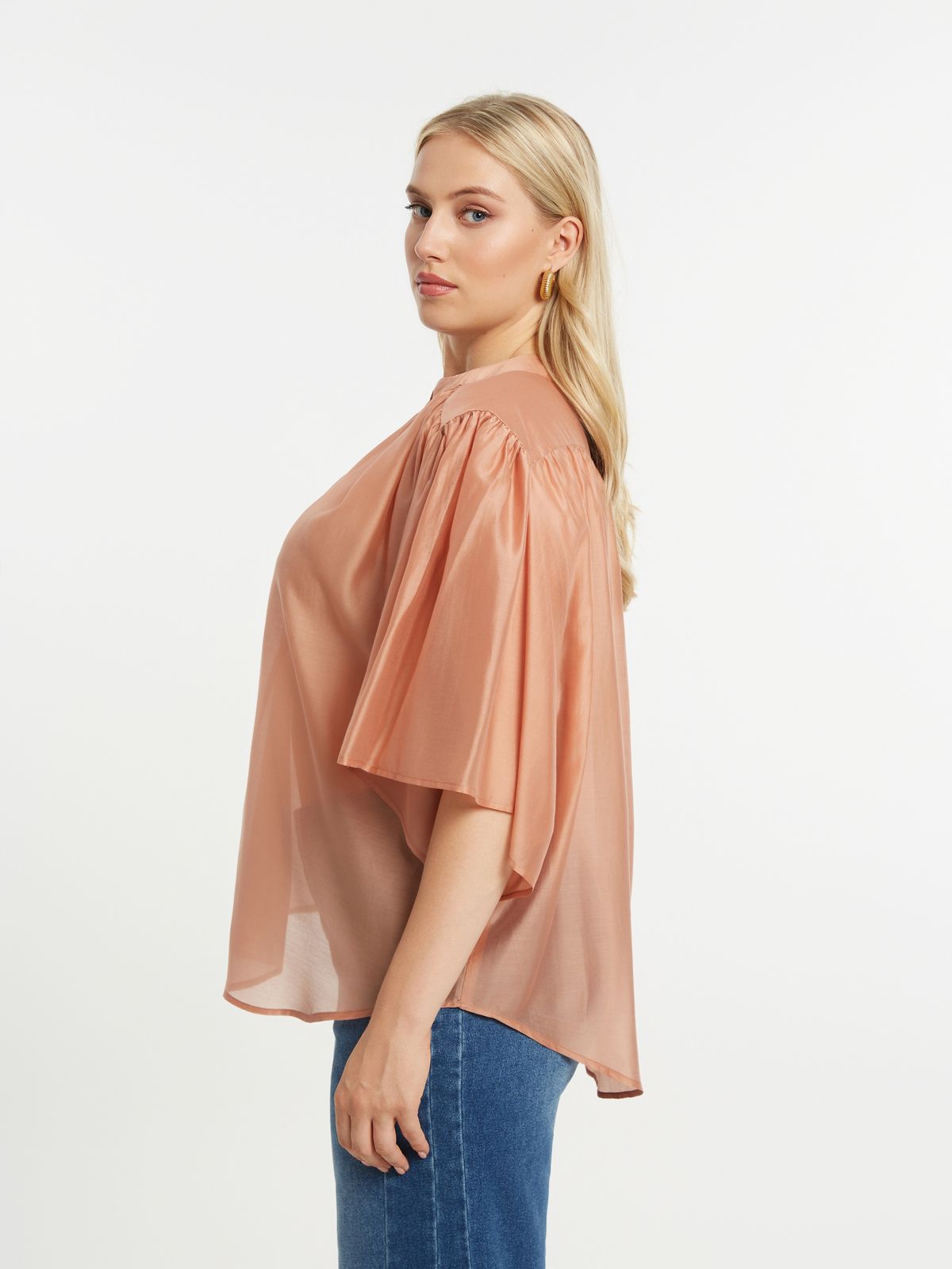 Pleated sleeve lyocell blouse
