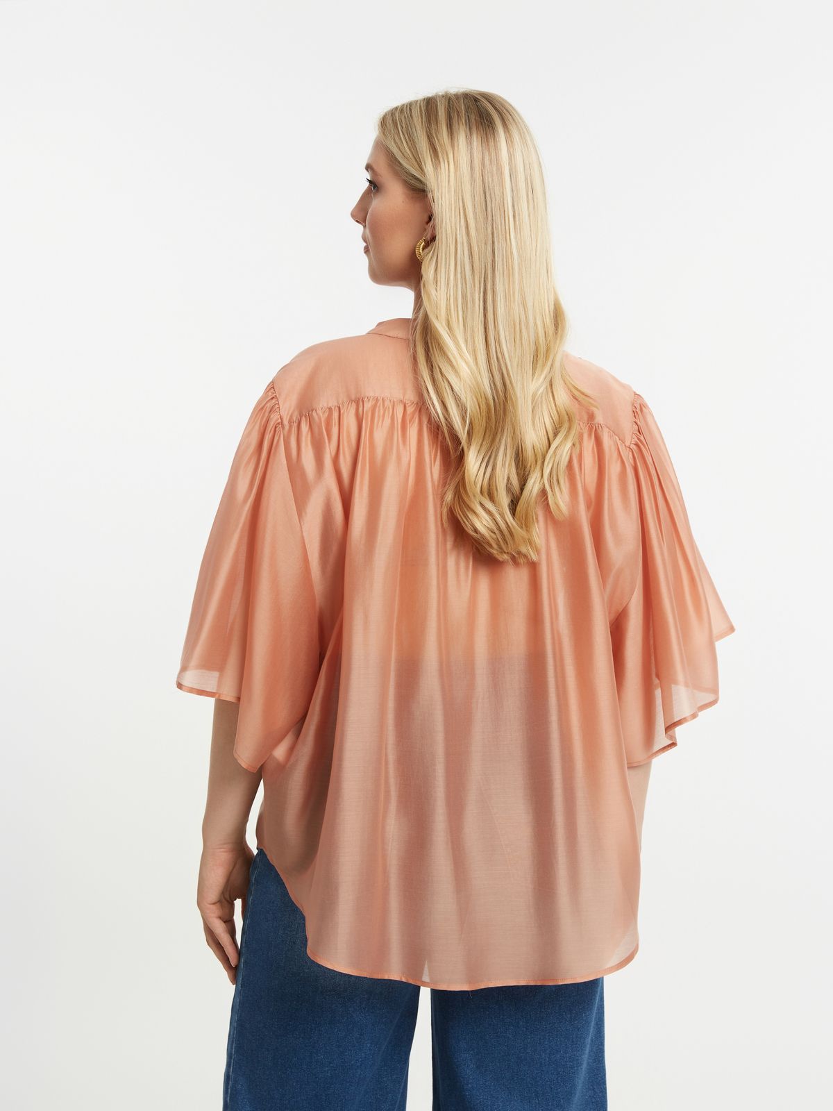 Pleated sleeve lyocell blouse