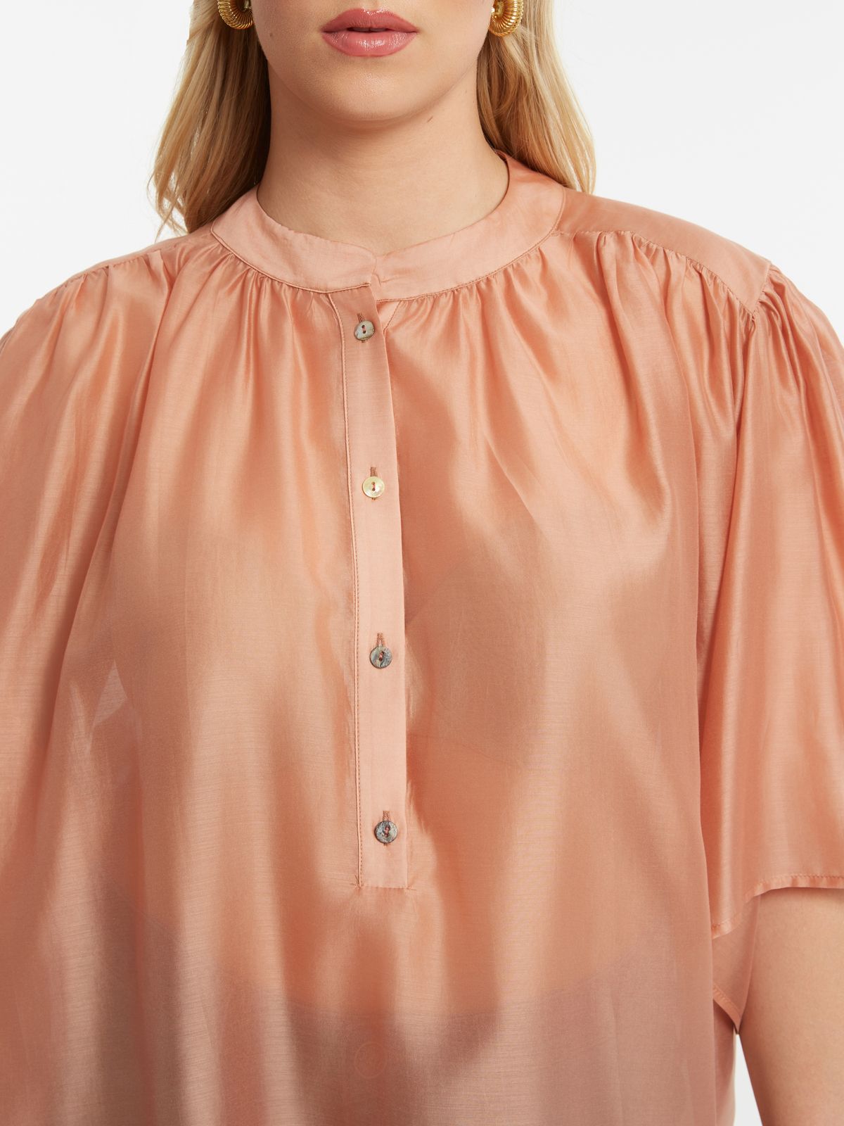 Pleated sleeve lyocell blouse