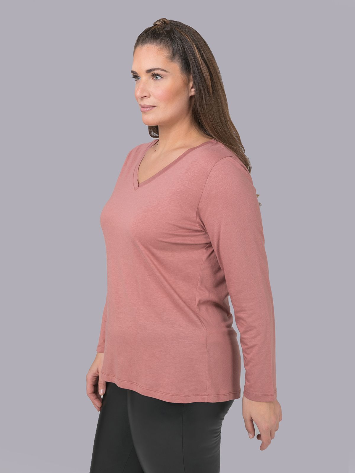 ΜΠΛΟΥΖΑ MODAL ΜΕ V ΜΑΚΡΥ ΜΑΝΙΚΙ DARK PINK