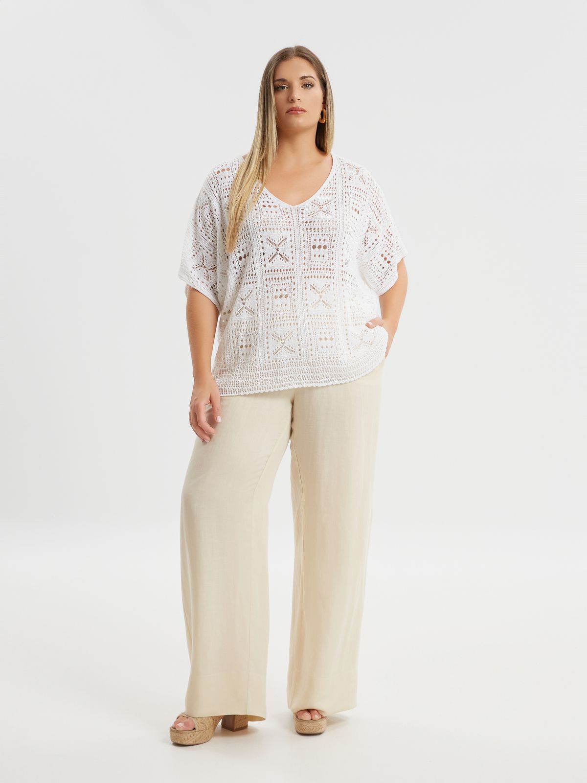 Crochet open-front sweater