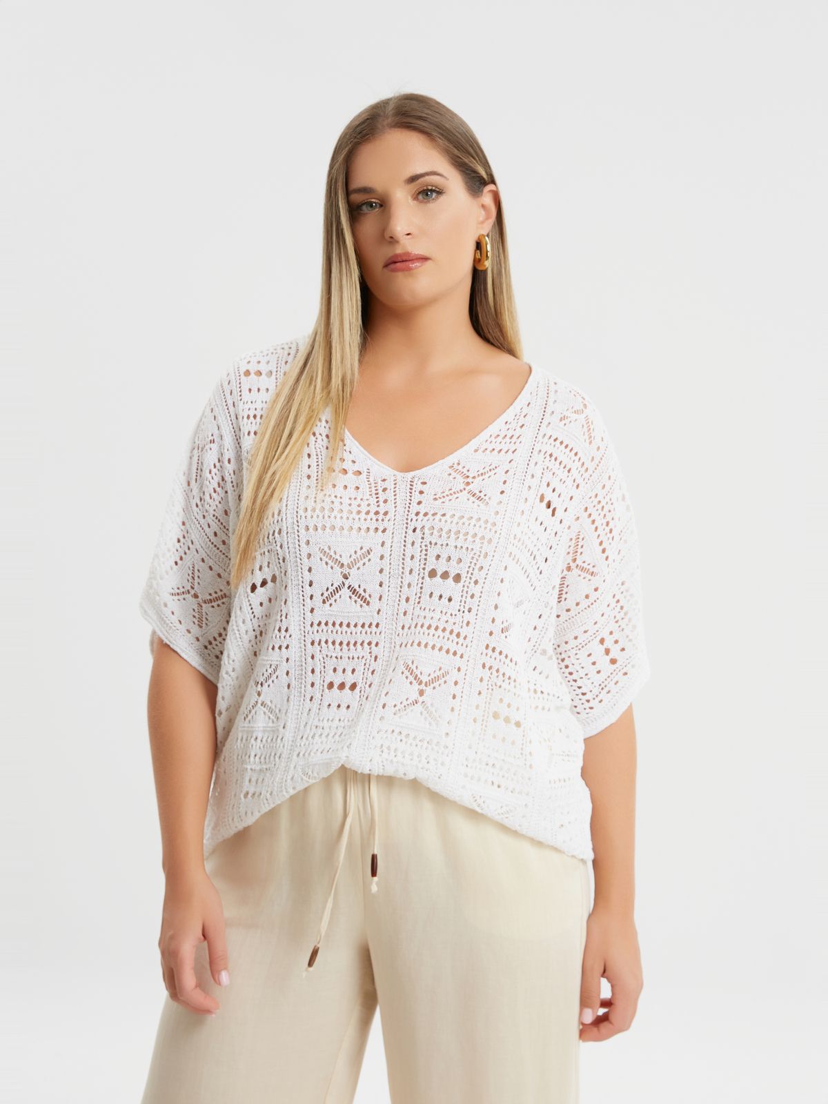 Crochet open-front sweater