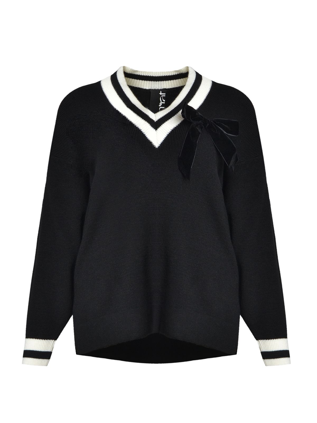 Preppy bow-detailed V-neck knit jumper