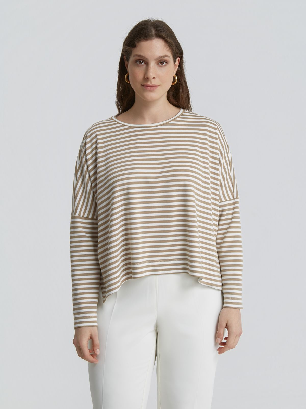 Striped long-sleeve viscose-blend top