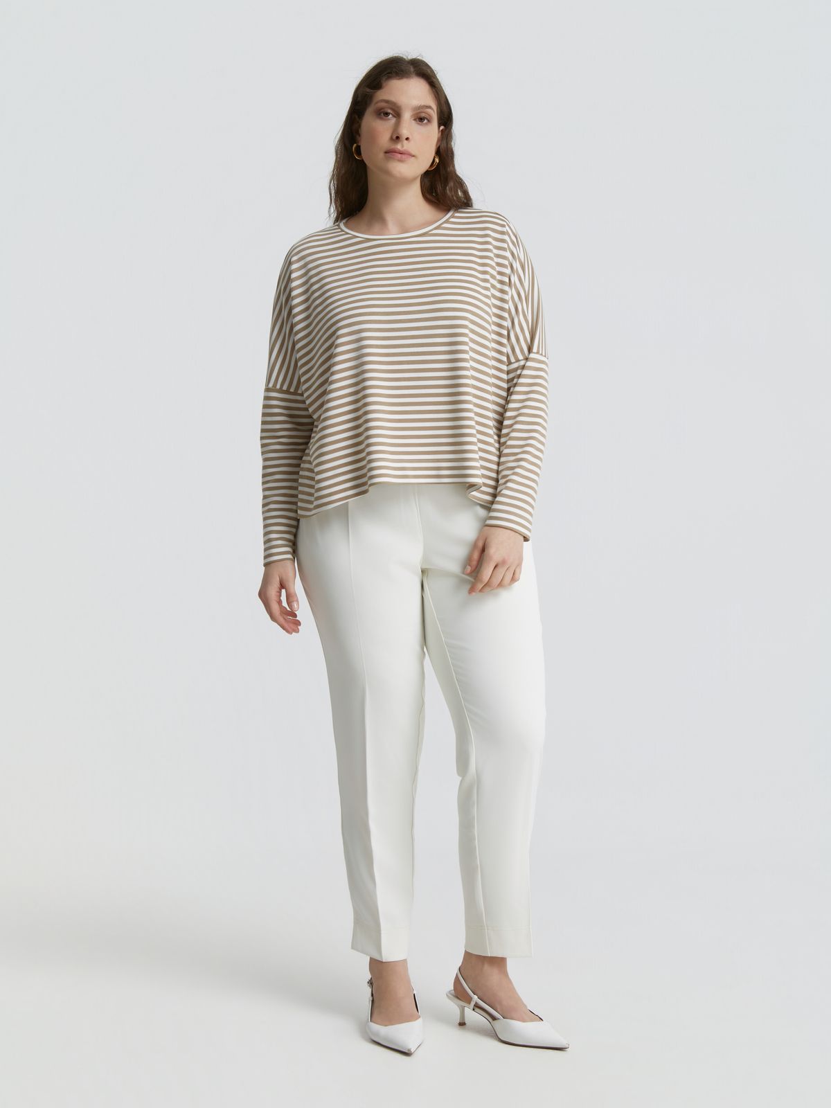 Striped long-sleeve viscose-blend top