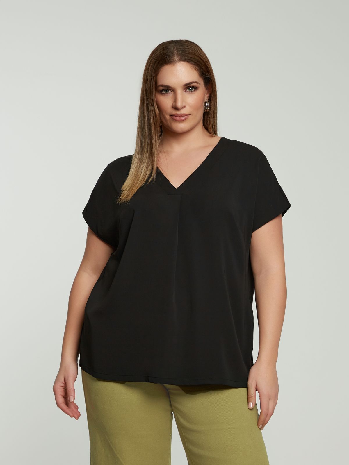 Satin V-neck pleated top