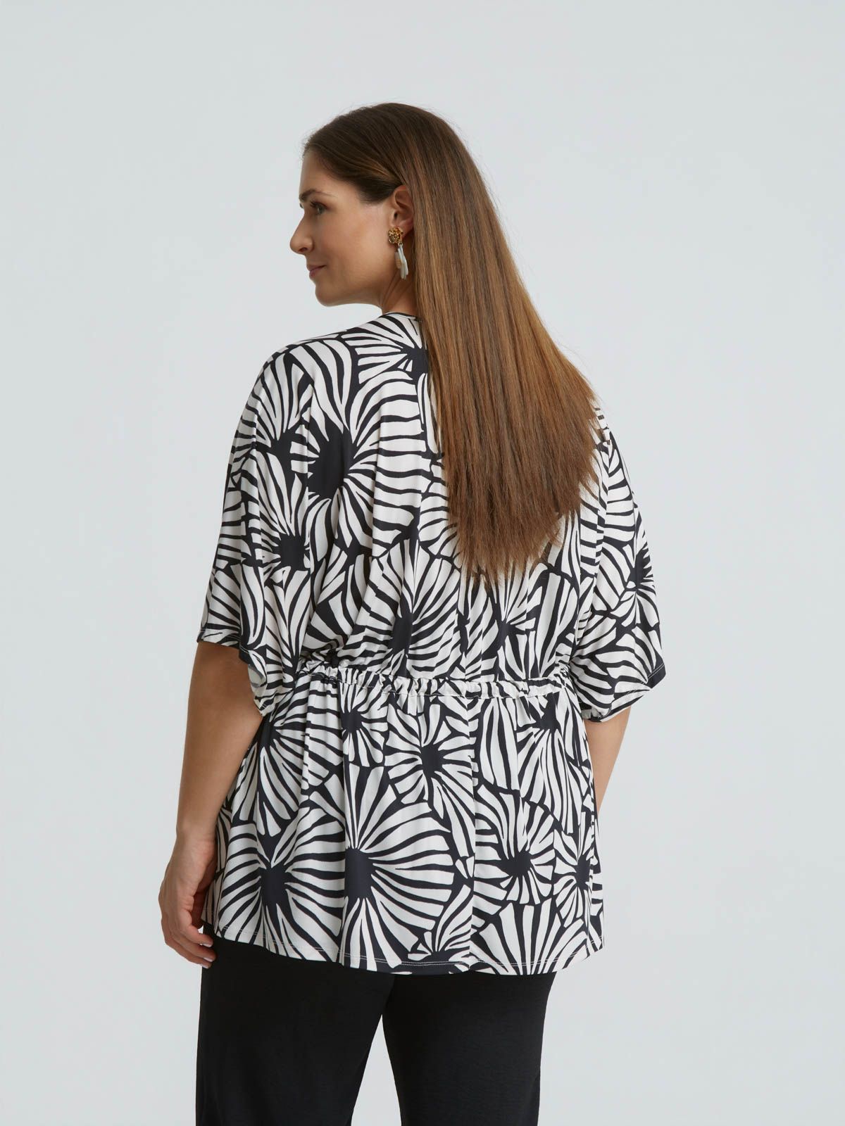 Printed super jersey blouse with tie detail