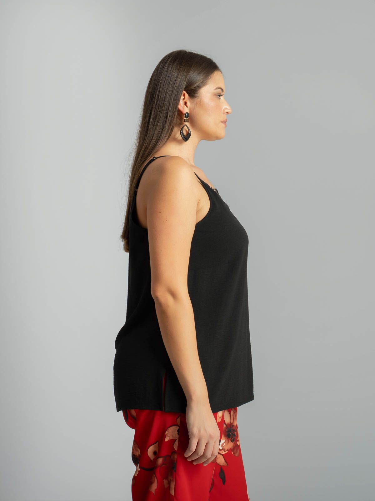 Camisole top with lace V-neck detail