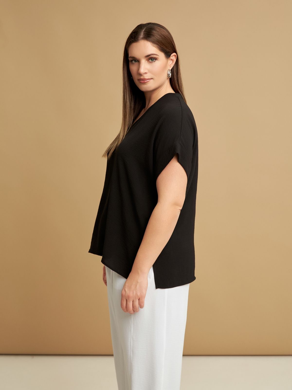 Short-sleeve V-neck blouse