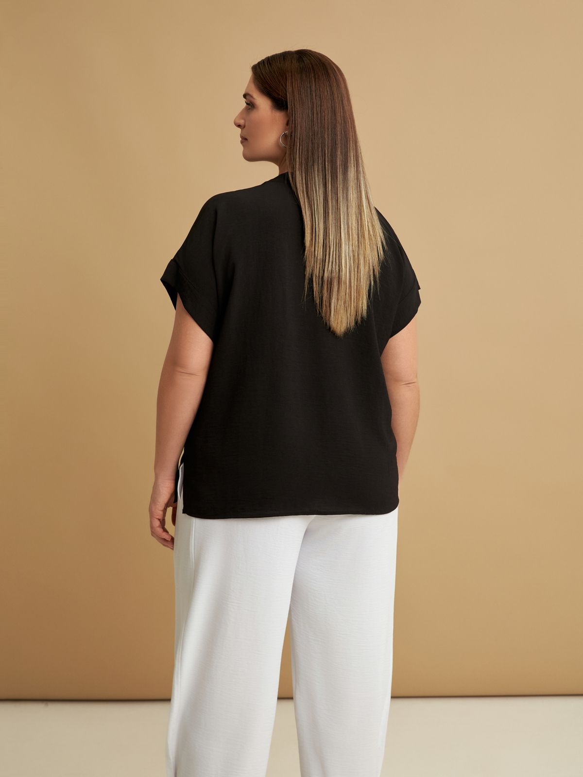 Short-sleeve V-neck blouse