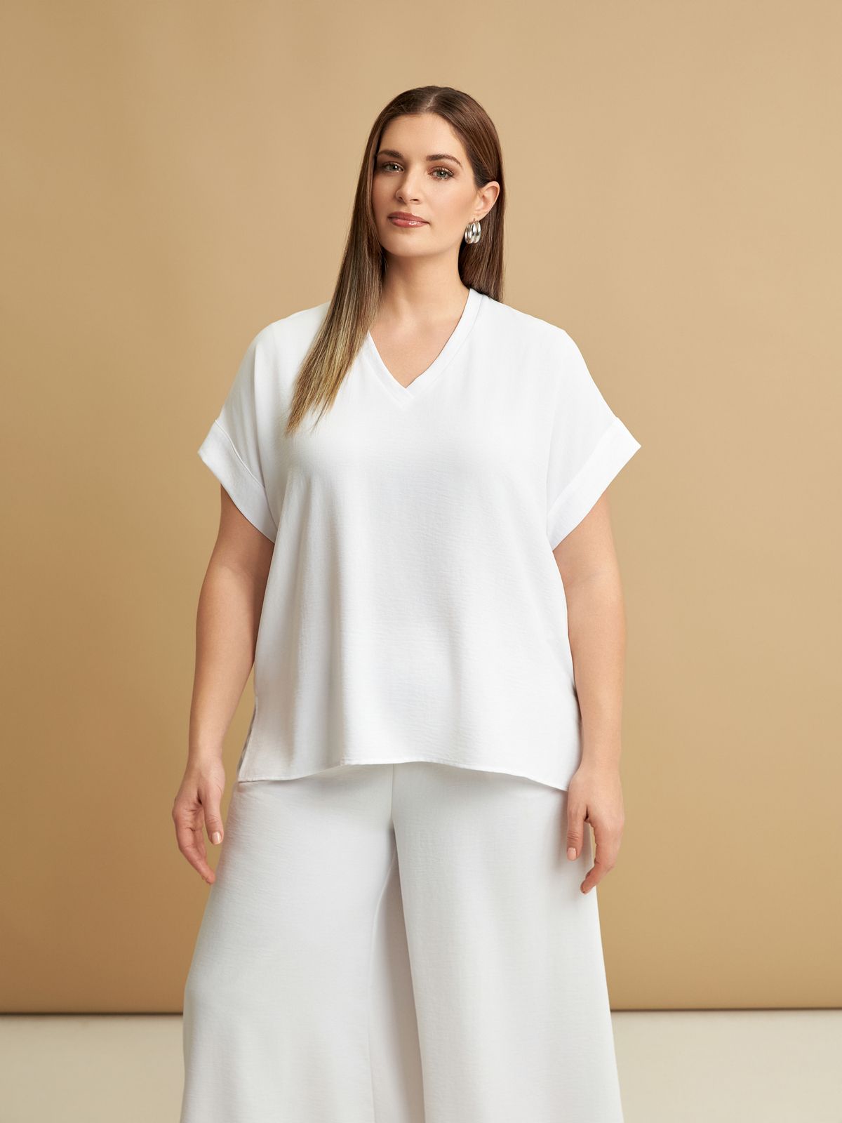 Short-sleeve V-neck blouse