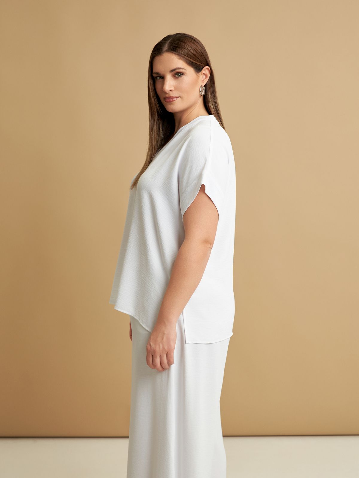 Short-sleeve V-neck blouse