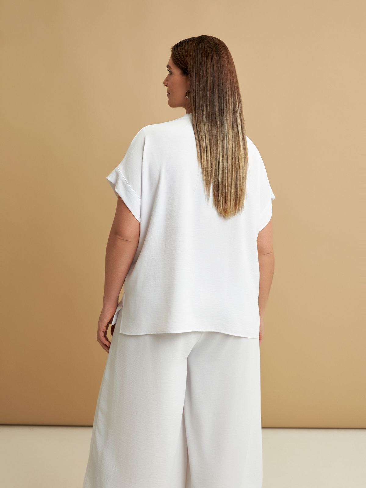 Short-sleeve V-neck blouse