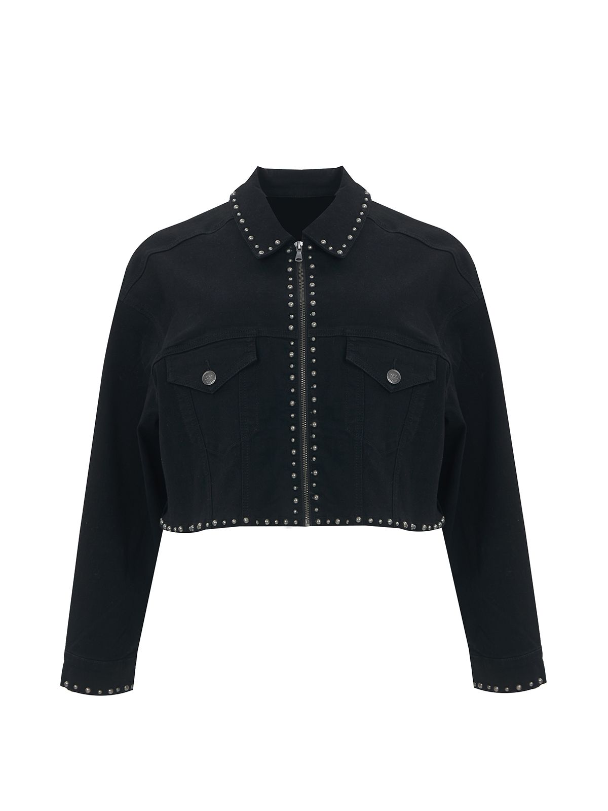 Cropped denim jacket with studs