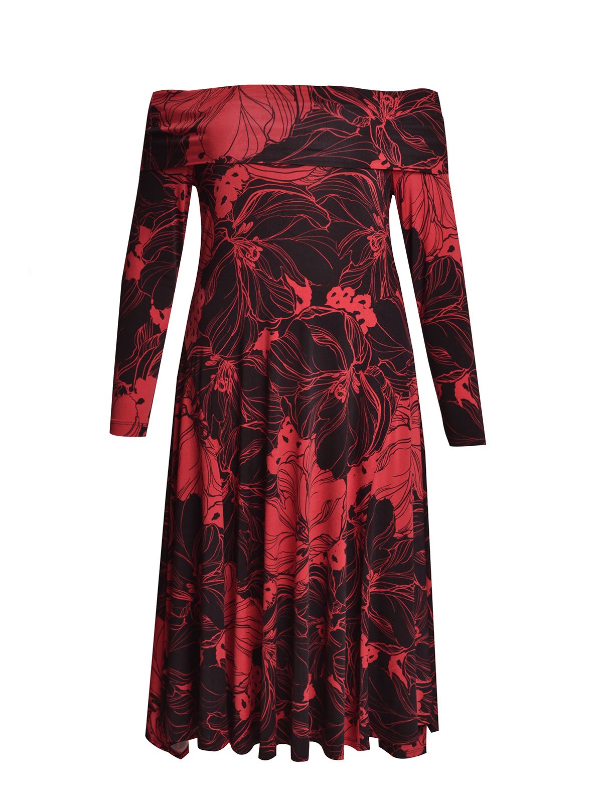 Off-shoulder midi dress in floral print
