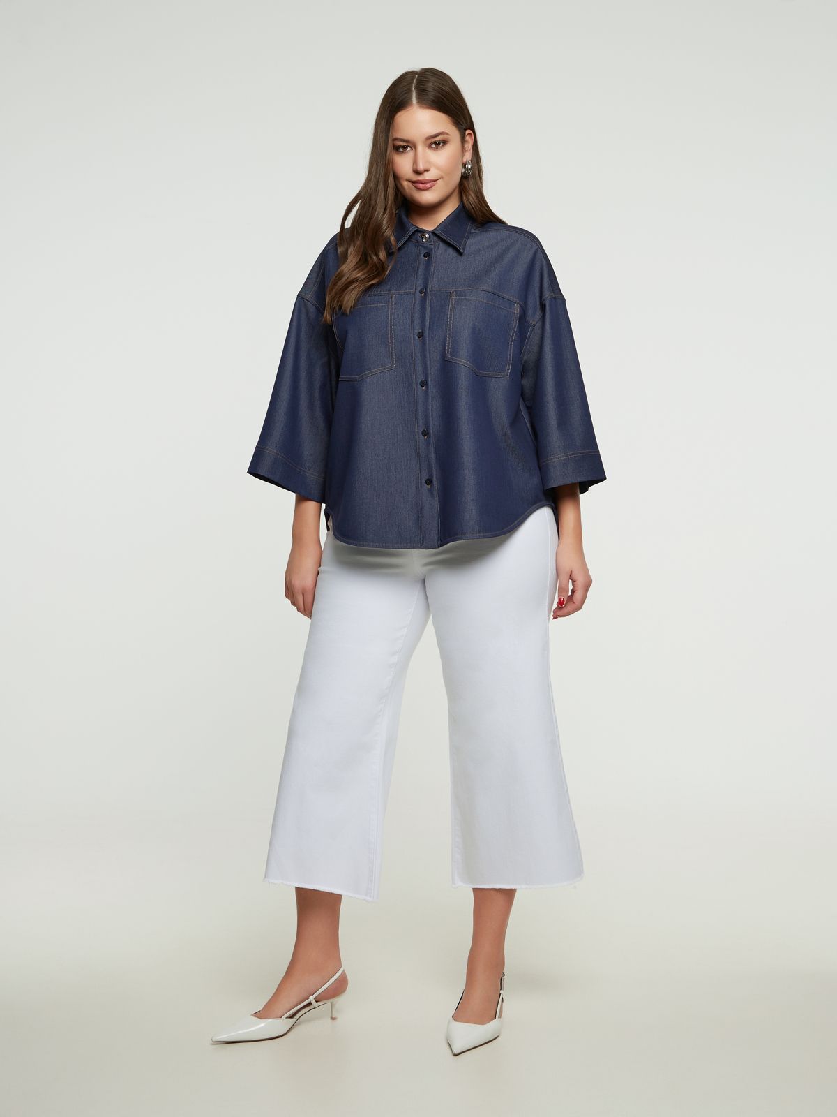 Oversized denim shirt with pockets