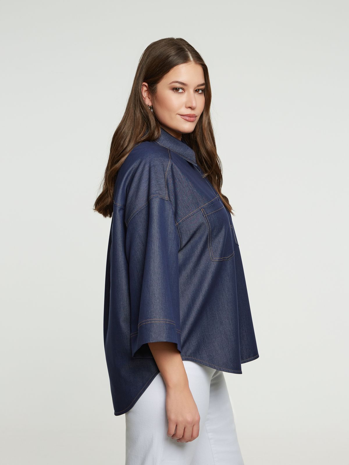 Oversized denim shirt with pockets