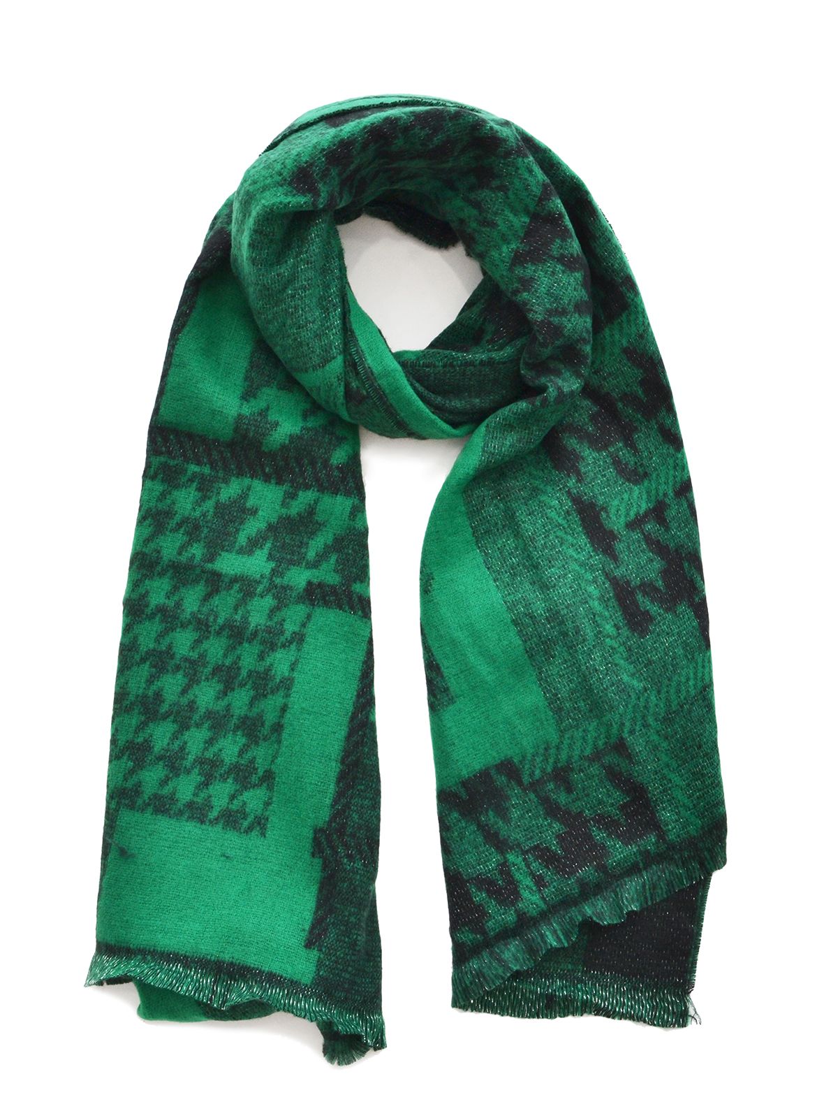 Oversized houndstooth-pattern scarf with metallic thread