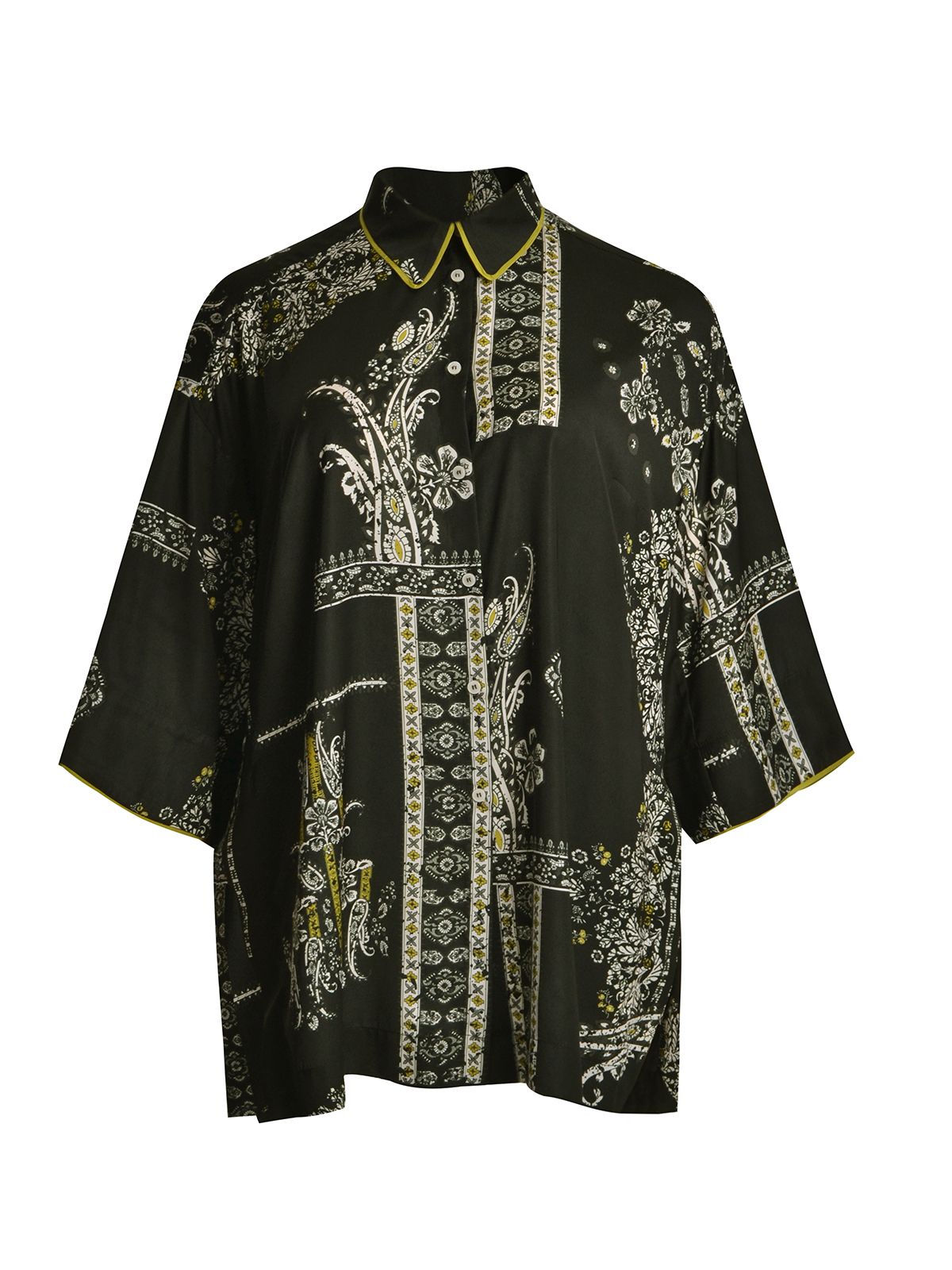 Oversized printed shirt with paisley patchwork motif