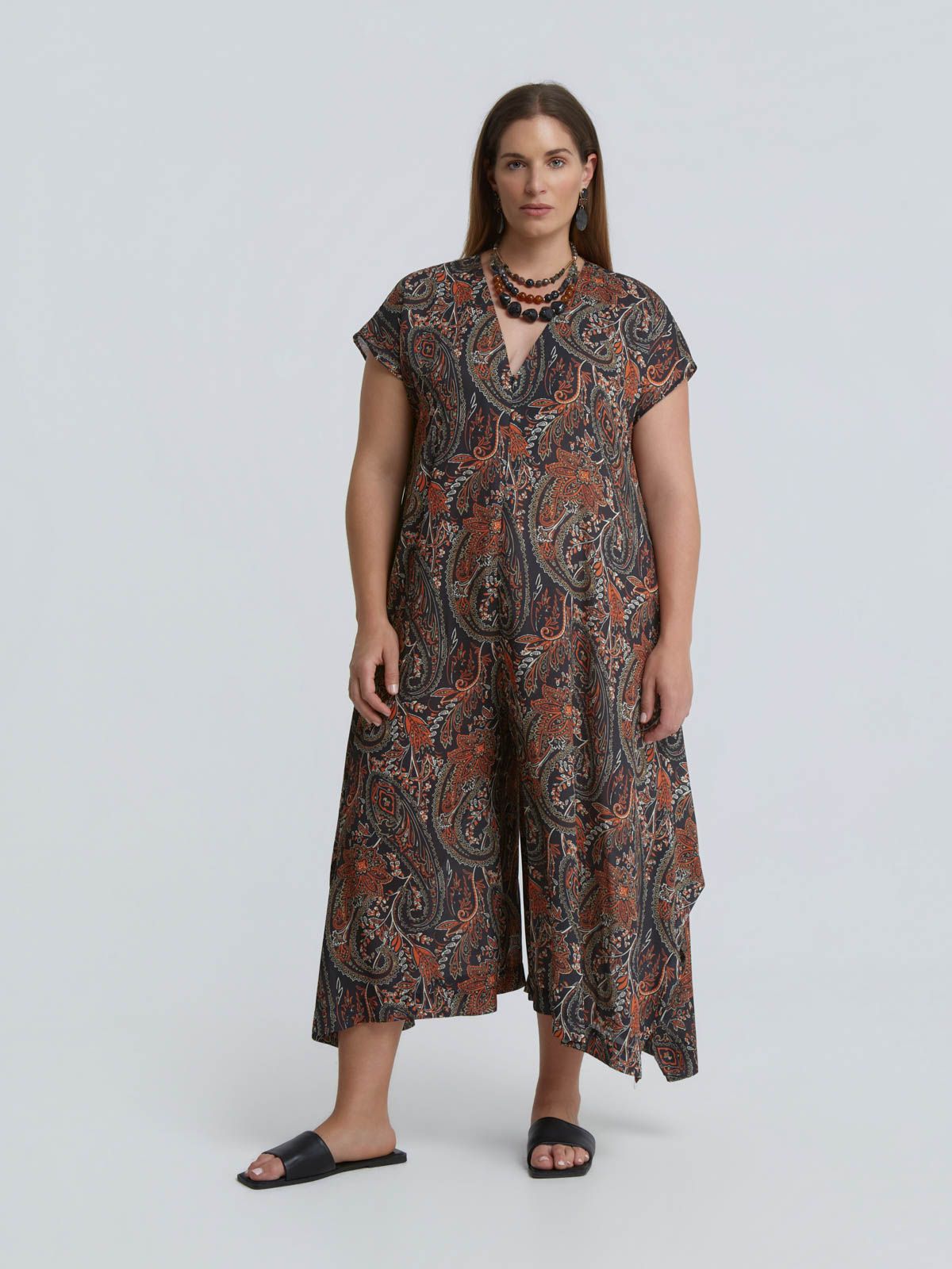 Mat Fashion Cropped ολόσωμη φόρμα με paisley print Καφε