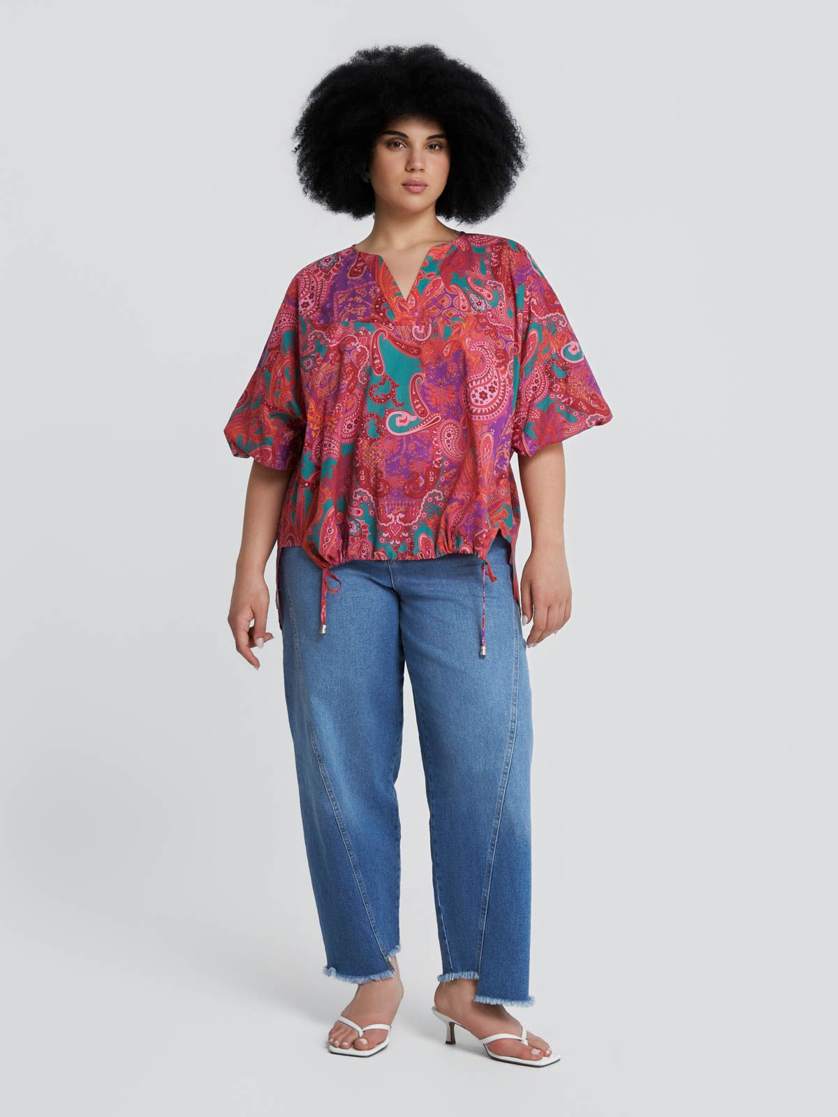 Paisley print cotton blouse with tie detail