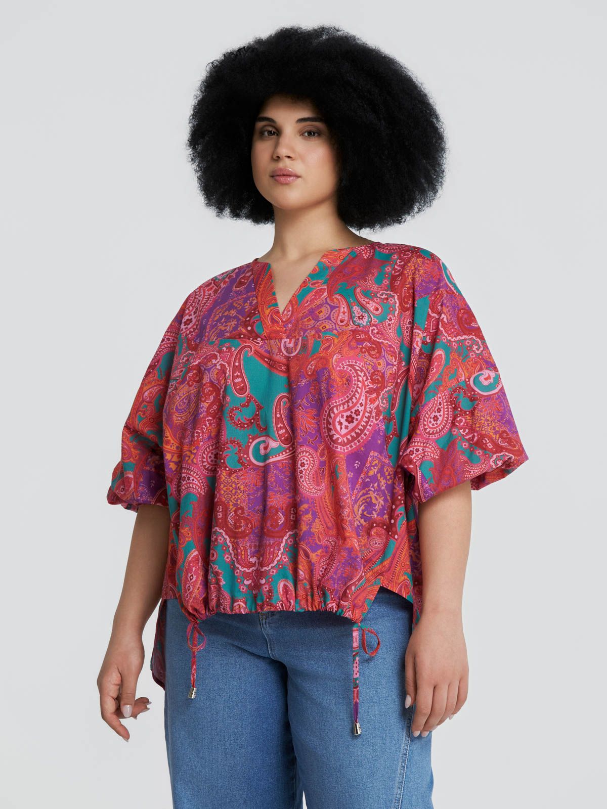 Paisley print cotton blouse with tie detail
