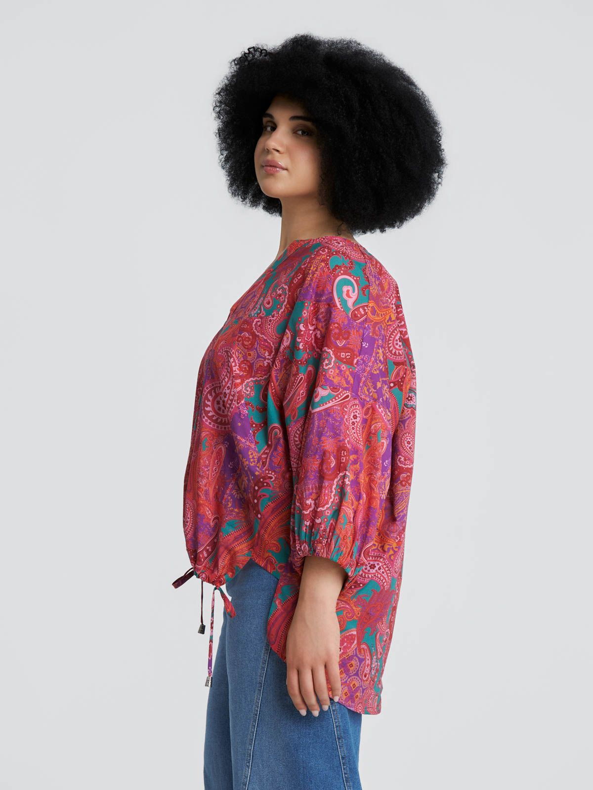 Paisley print cotton blouse with tie detail