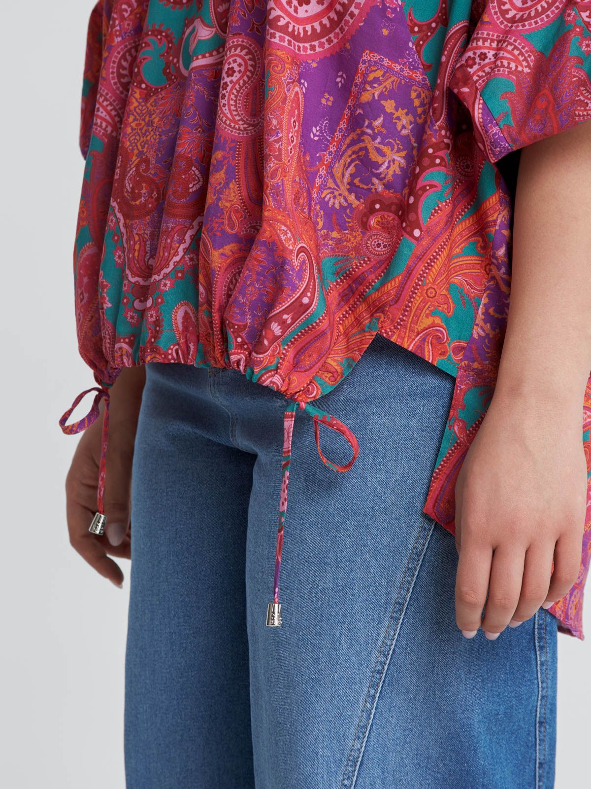 Paisley print cotton blouse with tie detail