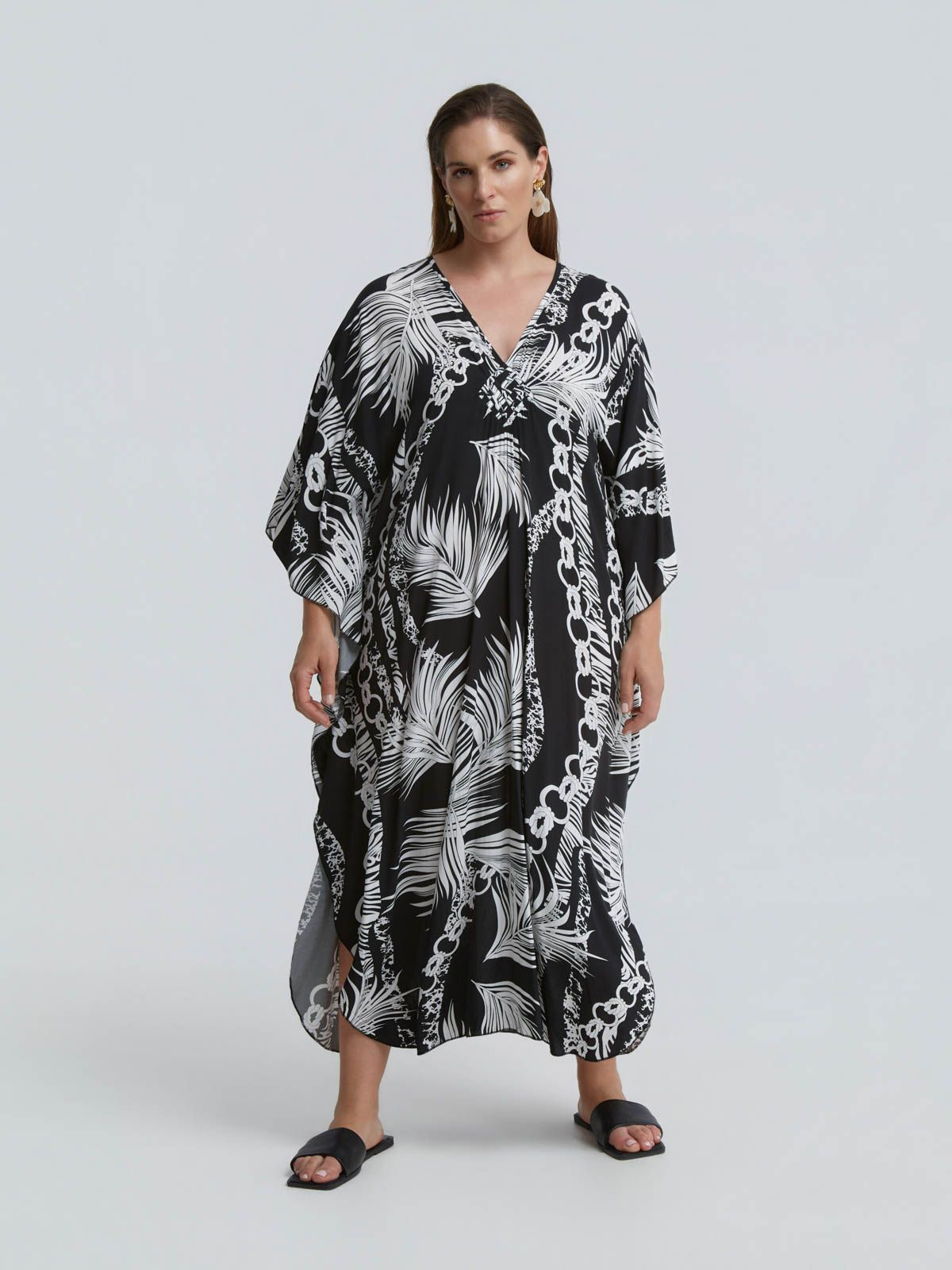Palm print kaftan dress