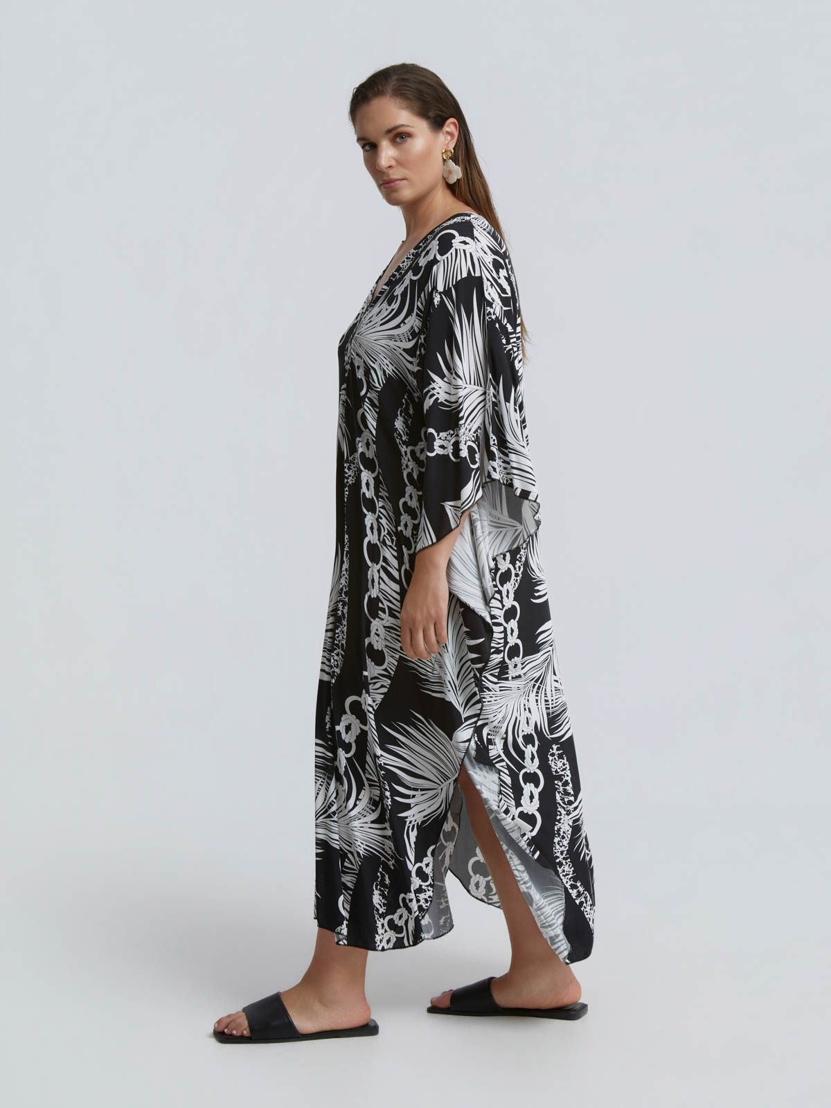 Palm print kaftan dress