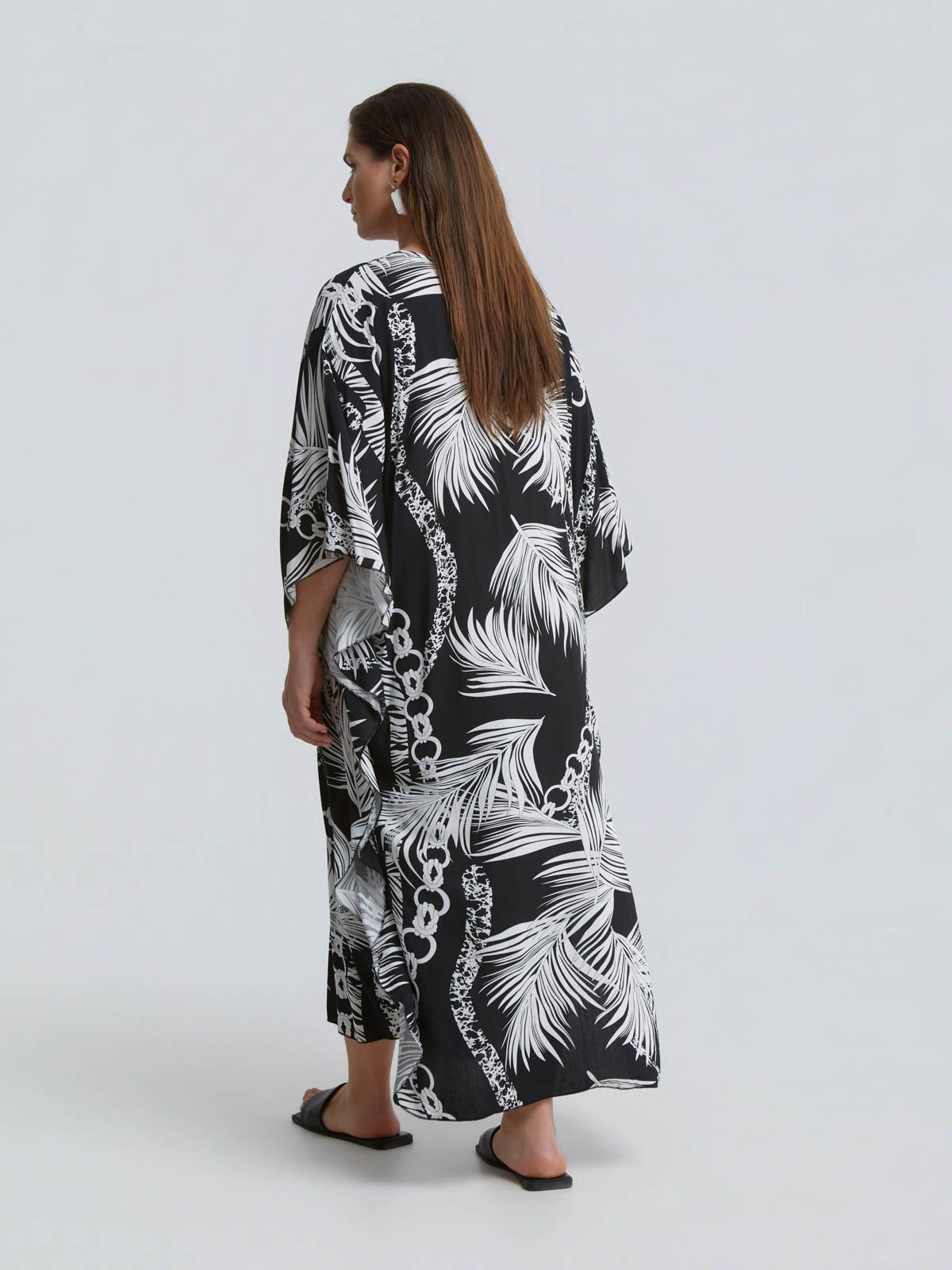Palm print kaftan dress