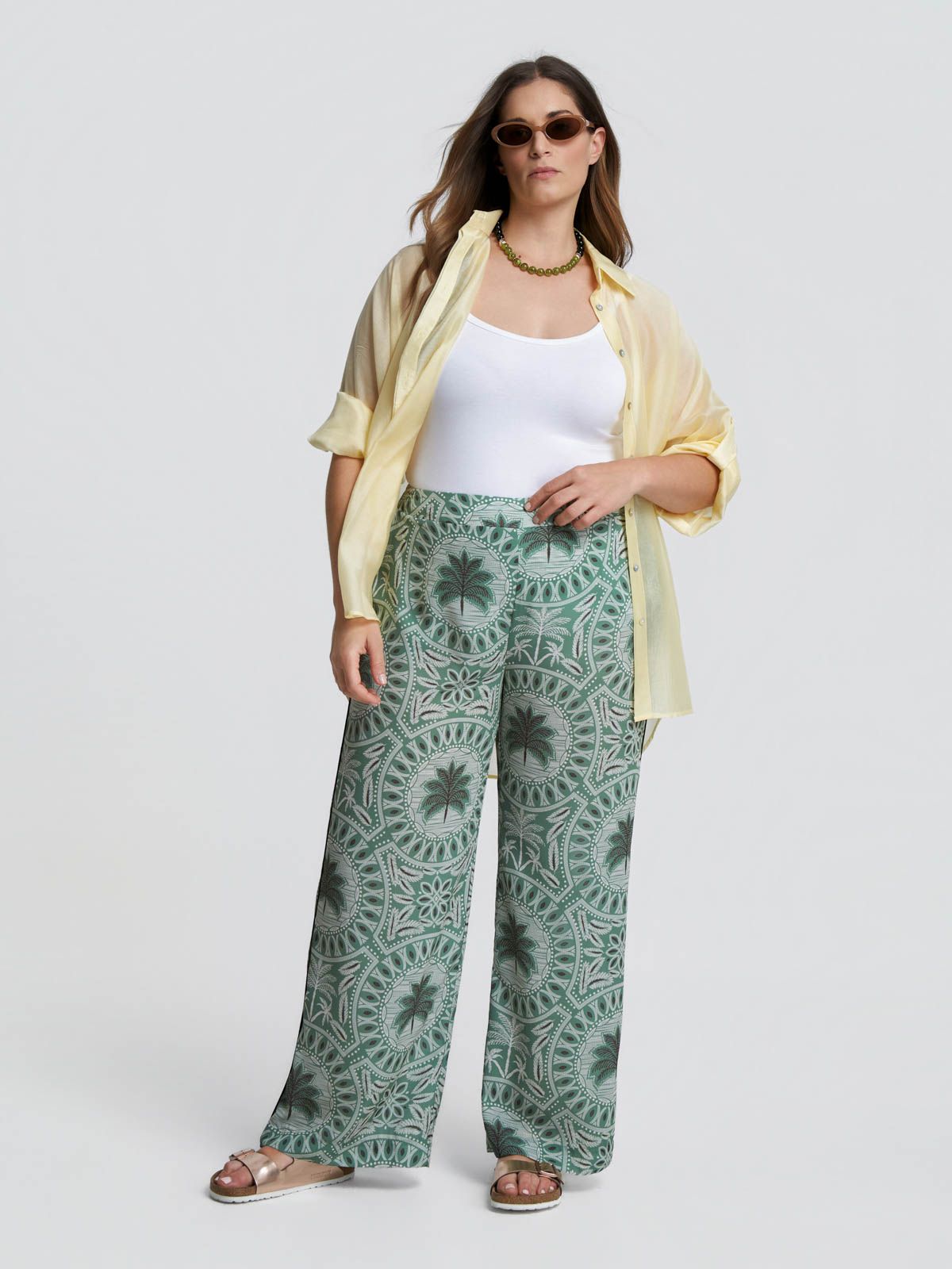 Palm print wide-leg trousers