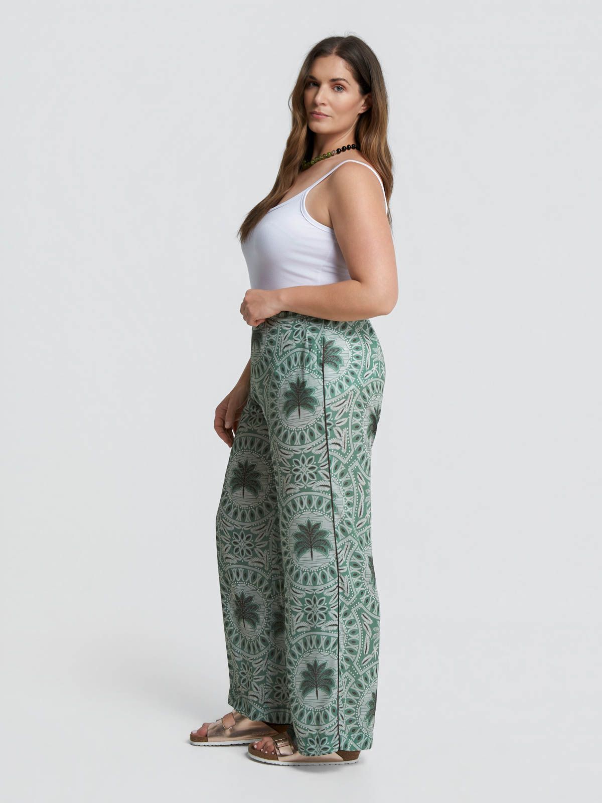 Palm print wide-leg trousers