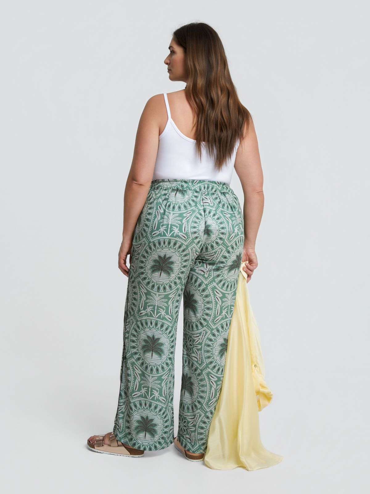 Palm print wide-leg trousers