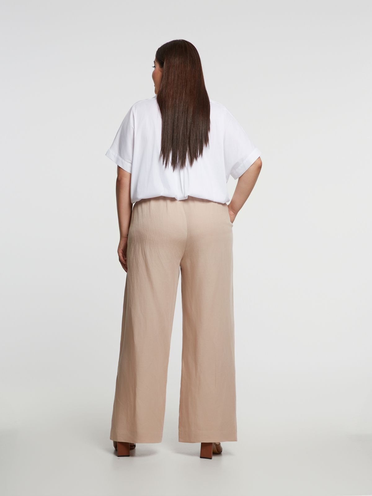 Wide-leg viscose-linen trousers with elastic waistband