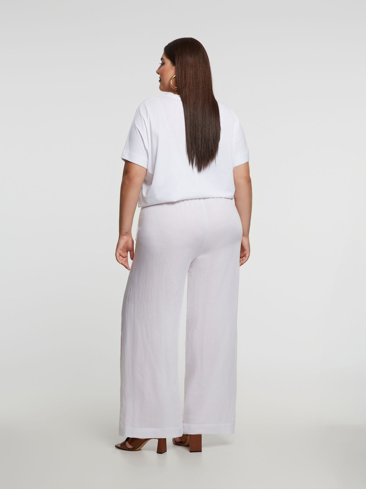Wide-leg viscose-linen trousers with elastic waistband