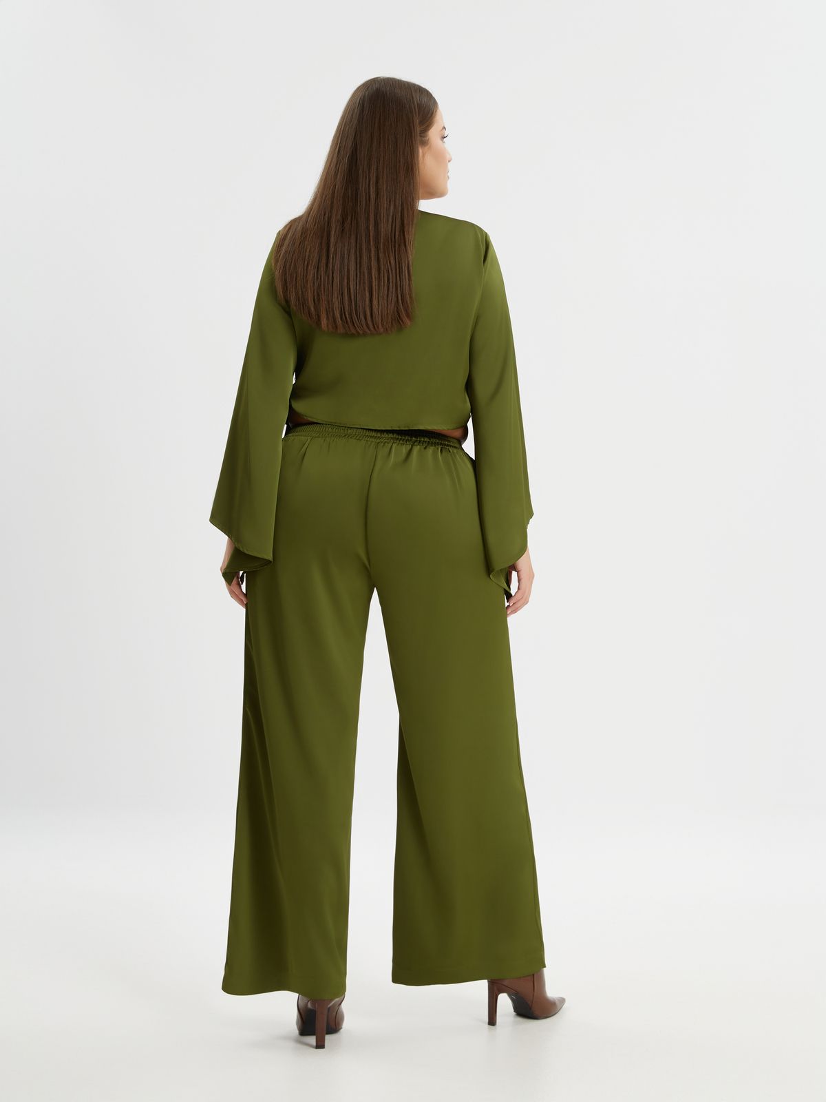 Satin wide-leg pants with elastic waistband